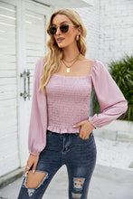 Load image into Gallery viewer, Frill Hem Smocked Balloon Sleeve Blouse
