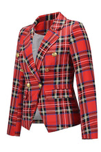 Load image into Gallery viewer, Plaid Buttoned Tulip Hem Blazer
