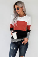Contrast Striped Print Color Block Top
