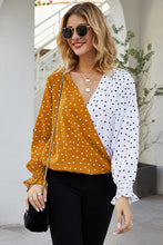 Load image into Gallery viewer, Polka Dot Color Block Surplice Blouse
