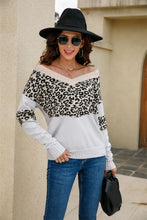 Load image into Gallery viewer, Leopard Color Block V-Neck Knit Pullover
