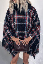 Load image into Gallery viewer, Plaid Turtleneck Fringe Detail Poncho
