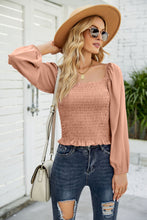 Load image into Gallery viewer, Frill Hem Smocked Balloon Sleeve Blouse
