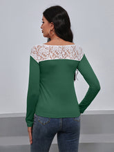 Load image into Gallery viewer, Lace Trim Long Sleeve Round Neck Tee
