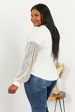 Load image into Gallery viewer, HOPELY Full Size Sequin Puff Sleeve Curved Hem Top in Cream/Taupe
