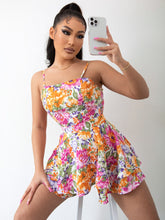 Load image into Gallery viewer, Floral Tie Back Layered Hem Romper
