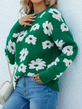 Load image into Gallery viewer, Floral Ribbed Trim Knit Sweater

