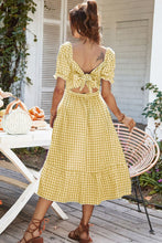 Load image into Gallery viewer, Plaid Cutout Square Neck Smocked Dress
