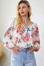 Load image into Gallery viewer, Floral Notched Neck Long Sleeve Blouse
