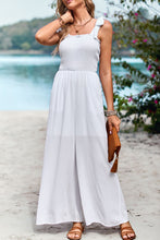 Load image into Gallery viewer, Frill Trim Tie Shoulder Wide Leg Jumpsuit with Pockets
