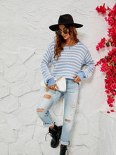 Load image into Gallery viewer, Striped Dropped Shoulder Tie-Back Sweater
