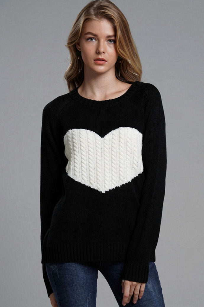 Heart Graphic Raglan Sleeve Pullover Sweater
