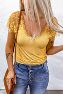 Spliced Lace Scoop Neck T-Shirt