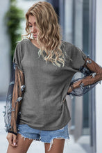 Load image into Gallery viewer, Butterfly Applique Round Neck Waffle-Knit Top
