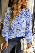Load image into Gallery viewer, Floral Tie Neck Lantern Sleeve Blouse
