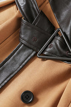 Load image into Gallery viewer, GAWQO Spliced Faux Leather Tie Waist Trench Coat
