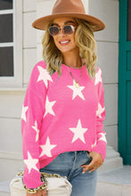 Load image into Gallery viewer, Star Pattern Dropped Shoulder Ribbed Trim Sweater
