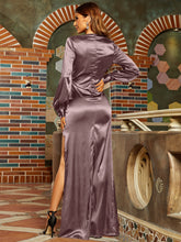 Load image into Gallery viewer, Pleated Detail Surplice Split Dress
