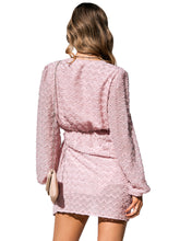 Load image into Gallery viewer, Textured Balloon Sleeve Tied Mini Dress
