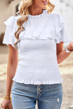 Load image into Gallery viewer, Smocked Tie Back Flutter Sleeve Blouse
