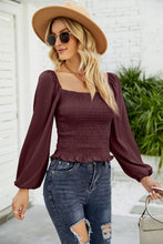 Load image into Gallery viewer, Frill Hem Smocked Balloon Sleeve Blouse
