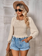 Load image into Gallery viewer, Swiss Dot Smocked Frill Trim Top
