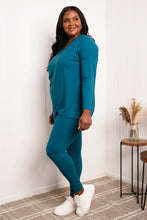 Load image into Gallery viewer, Zenana Full Size V-Neck High-Low Top and Leggings Loungewear Set in Teal
