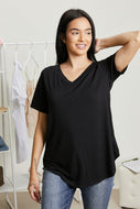 Zenana Casual Basics Full Size V-Neck Tee