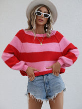 Load image into Gallery viewer, Striped Raglan Sleeve Ribbed Trim Knit Top

