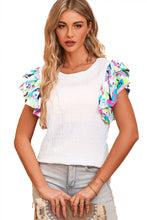 Load image into Gallery viewer, Multicolored Flutter Sleeve Round Neck Blouse
