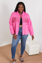 Load image into Gallery viewer, GeeGee Southwest Full Size Rhinestone Fringe Detail Shirt Jacket
