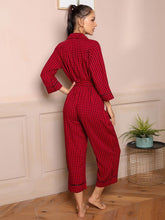 Load image into Gallery viewer, Plaid Lapel Collar Belted Jumpsuit
