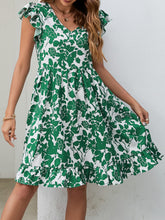 Load image into Gallery viewer, Floral V-Neck Flutter Sleeve Dress
