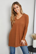 Zenana Full Size Waffle-Knit Slit V-Neck Tunic Top