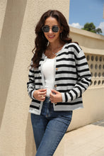 Load image into Gallery viewer, Striped Button Down Round Neck Cardigan
