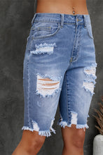 Load image into Gallery viewer, Distressed Frayed Hem Denim Bermuda Shorts
