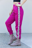 Zenana Animal Lover Full Size Leopard Panel Joggers in Magenta