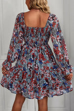 Load image into Gallery viewer, Floral Long Flounce Sleeve Square Neck Dress
