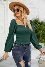 Load image into Gallery viewer, Frill Hem Smocked Balloon Sleeve Blouse
