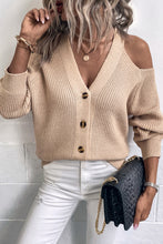 Load image into Gallery viewer, Cold-Shoulder Button-Up Rib-Knit Cardigan
