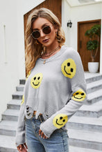 Load image into Gallery viewer, Smiley Face Distressed Round Neck Sweater
