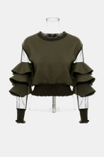 Load image into Gallery viewer, GAWQO Layered Ruffle Mesh Sleeve Spliced Top
