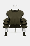 GAWQO Layered Ruffle Mesh Sleeve Spliced Top