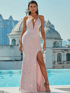 Sequin Halter Neck Split Crisscross Dress