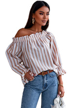 Load image into Gallery viewer, Striped Frill Trim Off-Shoulder Flounce Sleeve Top
