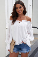 Fill Trim Off-Shoulder Tie-Front Blouse