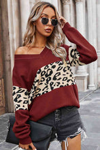 Load image into Gallery viewer, Leopard Print Color Block V-Neck Sweater
