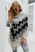 Load image into Gallery viewer, Chevron Mock Neck Fringe Hem Poncho
