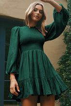 Load image into Gallery viewer, Smocked Balloon Sleeve Ruffle Hem Dress
