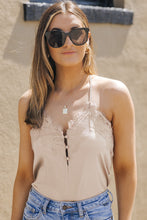 Load image into Gallery viewer, Lace Trim Buttoned Spaghetti Strap Bodysuit
